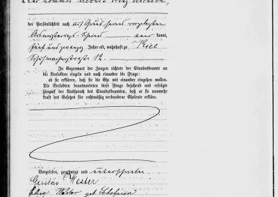 Faksimile einer handschriftlichen Urkunde aus dem Jahr 1891, Rückseite